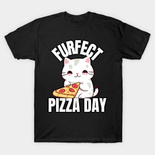 A Cat Enjoying a Furfect Pizza Day T-Shirt